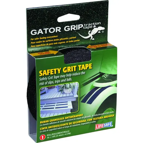 Gator Grip Safety Grit Tape, 15 ft L, 1 in W, PVC Backing, Black