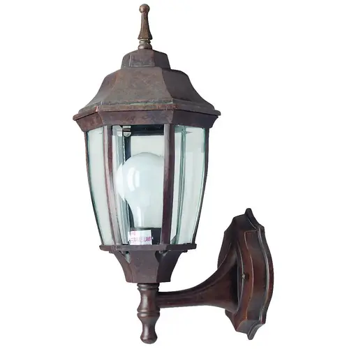 Outdoor Wall Lantern, 120 V, 60 W, A19 or CFL Lamp, Aluminum Fixture, Rustic Brown