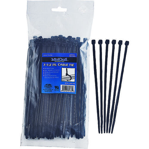 Cable Tie, 45 mm Max Bundle Dia, Self-Lock Locking, Nylon, Black - pack of 100