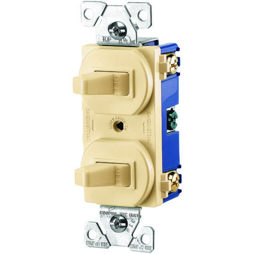 Combination Toggle Switch, 15 A, 120/277 V, Screw Terminal, Steel Housing Material Ivory