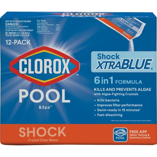 CLOROX 36012CLX POOL & Spa Shock XtraBlue Pool Chemical, 1 lb Bottle, Granular, Chlorine - pack of 12