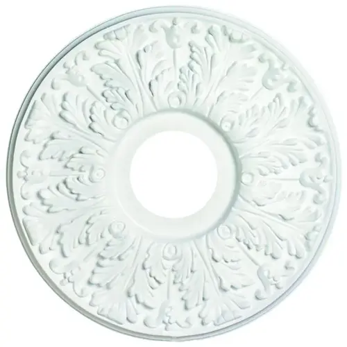 Ceiling Medallion, 15-1/2 in Dia, Plastic, Traditional White, For: Ceiling Fans, Lighting Fixtures