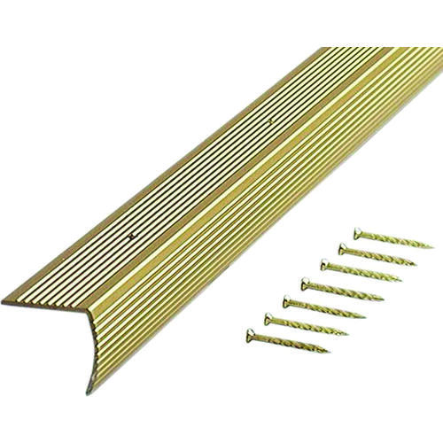 Stair Edging, 96 in L, 1-1/8 in W, Aluminum, Stain Brass