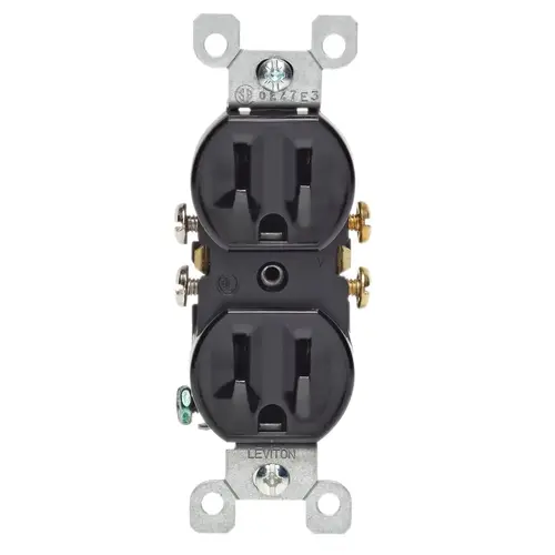 Duplex Receptacle, 2 -Pole, 15 A, 125 V, Push-In, Side Wiring, NEMA: 5-15R, Black