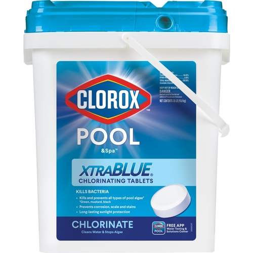 CLOROX 24235CLX POOL & Spa XtraBlue 23035CLX Chlorinating Tablet, Solid, Chlorine, 35 lb