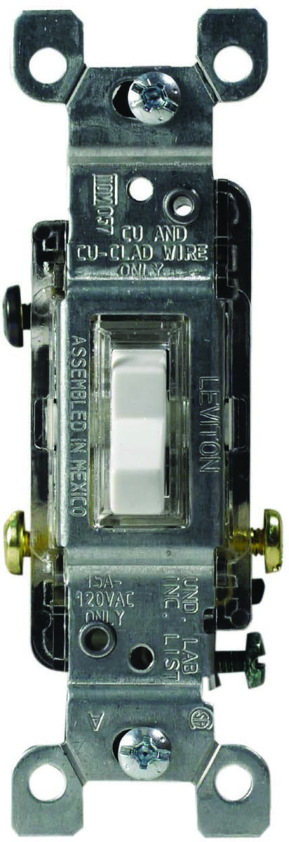 Leviton S02-L1461-0LW 1461-GLW Switch, 15 A, 120 V, Push-In Terminal, Thermoplastic Housing Material, Clear