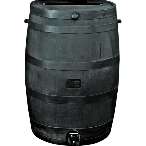 Rain Barrel, 50 gal Capacity, Plastic, Black