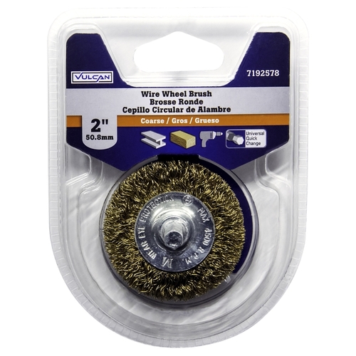 Wire Wheel Brush, 2 in Dia, 1/4 in Arbor/Shank