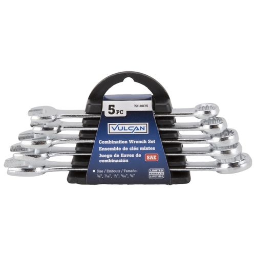 Combination Wrench Set, 5-Piece, Steel, Chrome, Silver