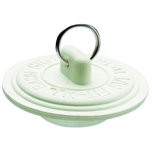 Duo Fit Series Drain Stopper, Rubber, White, For: 1-5/8 to 1-3/4 in Sink