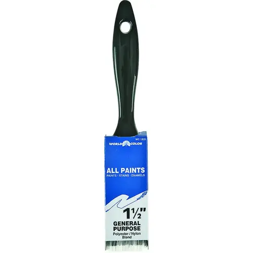 Paint Brush, 1-1/2 in W, 2-1/4 in L Bristle, Nylon/Polyester Bristle, Varnish Handle Silver