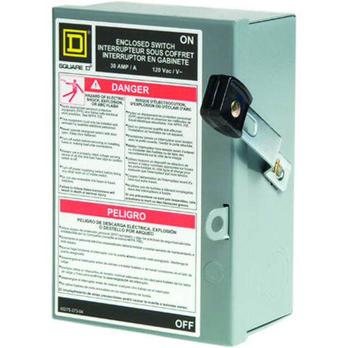 Safety Switch, 1 -Pole, 30 A, 120 V, SPST, Lug Terminal