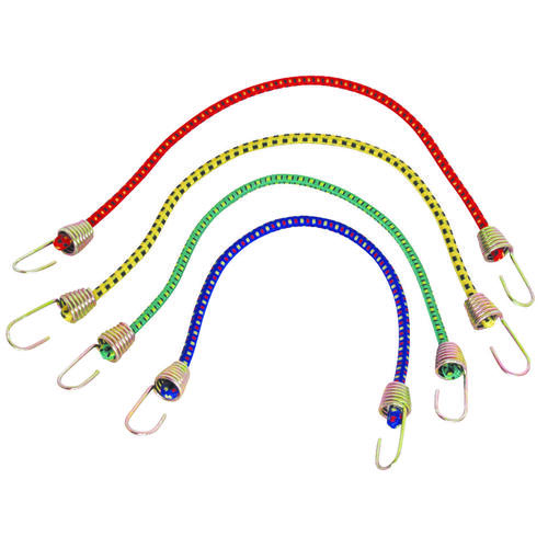 Stretch Cord, 4 mm Dia, 10 in L, Blue/Green/Red/Yellow, Hook End - pack of 4