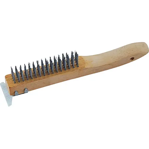 Wire Brush with Scraper, 1-3/4 in L Trim, Zinc Bristle, 3/4 in W Brush, 10-1/4 in OAL