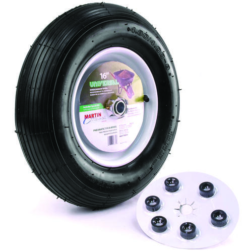 Martin Wheel 408TTRIB31 Wheelbarrow Wheel with Universal Hub, 4.8 x 4/8 in Tire, 16 in Dia Tire, Ribbed Tread