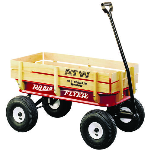 Terrain Wagon, 200 lb Capacity, Steel/Wood, Red, Pneumatic Wheel