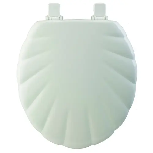 Round Closed Front Designer Sculptured Shell White Wood Toilet Seat