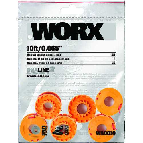 Worx WA0010 Trimmer Spool, 0.065 in Dia, 10 ft L, Plastic, Orange - pack of 6