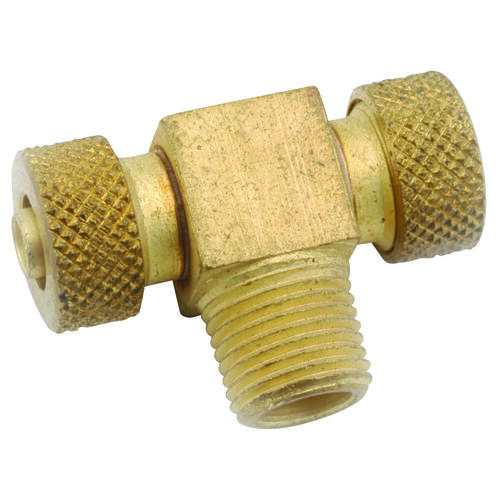 Tube to Pipe Tee, 1/4 x 1/8 in, Compression x MIP, Brass