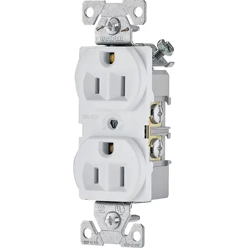 Duplex Receptacle, 2 -Pole, 15 A, 125 V, Side Wiring, NEMA: 5-15R, White