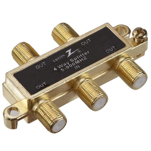 Zenith VS1001SP4W Coax Splitter, 1 Video Input, 4 Video Output Gold