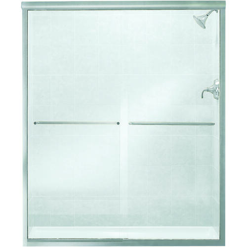 STERLING 5475-59S-G05 Shower Door, Clear Glass, Tempered Glass, Frameless Frame, Aluminum Frame, Stainless Steel