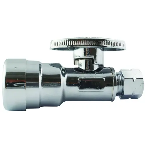 Stop Valve, 1/2 x 3/8 in Connection, Push-Fit x Compression, Brass Body Chrome