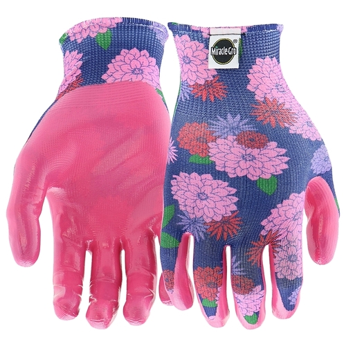 Miracle-Gro MG37126/WML3P MG37126-W-ML-3P Breathable Garden Gloves, Women's, M/L, Knit Cuff, Nitrile Coating, Polyester Glove Pink/Purple