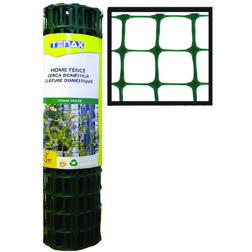 Home Fence, 25 ft L, 2 x 2 in Mesh, Plastic, Green
