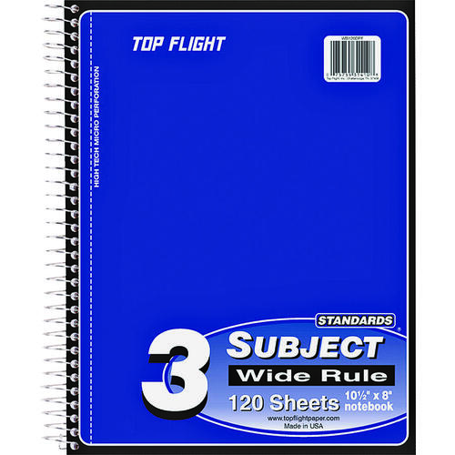 TOP FLIGHT 4511880 WB120DPF Wide Rule Notebook, Micro-Perforated Sheet, 120-Sheet, Wirebound Binding
