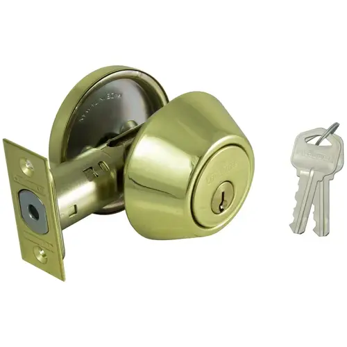 Deadbolt, 3 Grade, Polished Brass, 2-3/8 to 2-3/4 in Backset, KW1 Keyway - pack of 3