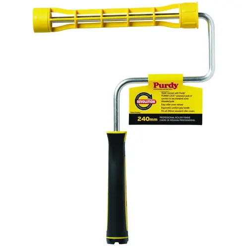 Revolution Paint Roller Frame, 9-1/2 in L Roller, Comfort-Grip Handle, Black/Yellow Handle