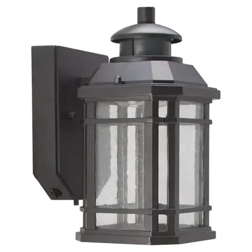 Outdoor Motion Activated Wall Lantern, 120 V, 10.5 W, LED Lamp, 350 Lumens, Black Fixture