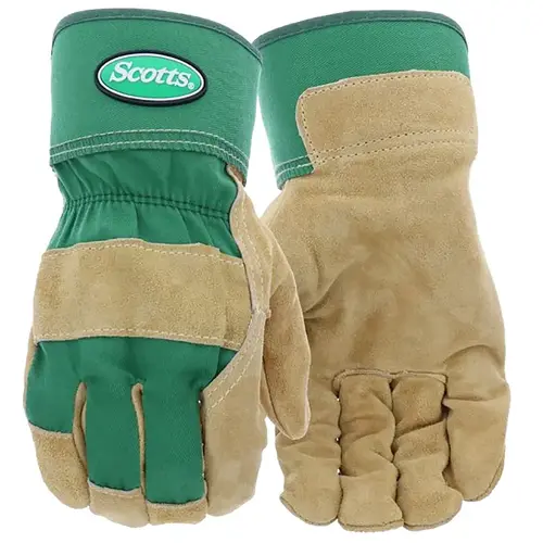 Scotts SC75525/L Gloves, Men's, L, Reinforced Thumb, Safety Cuff, Green/Tan Pair