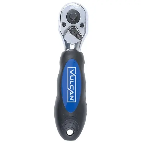 Stubby Ratchet, 1/4 in, 3/8 in Drive, 5-3/4 in OAL, Chrome-Plated Silver (Head)