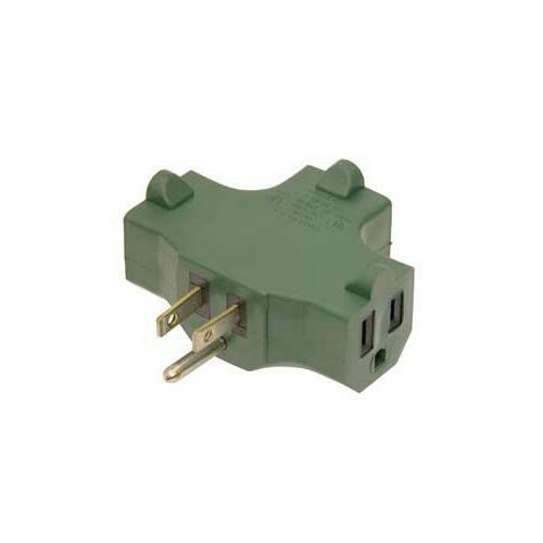 Outlet Adapter, 3 -Outlet, Green