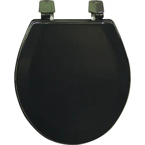 Toilet Seat, Round, Wood, Black, Adjustable Hinge