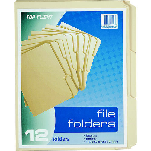 TOP FLIGHT 4611415 File Folder, 12 x 9-1/2 in Sheet, 12 Sheet, Plain Tab - pack of 12