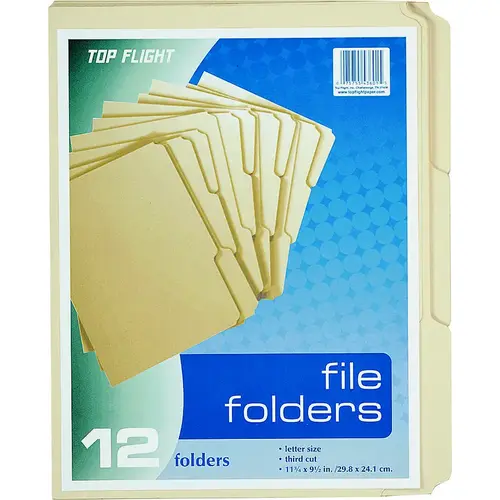 TOP FLIGHT 4611415-XCP6 File Folder, 12 x 9-1/2 in Sheet, 12 Sheet, Plain Tab - pack of 72