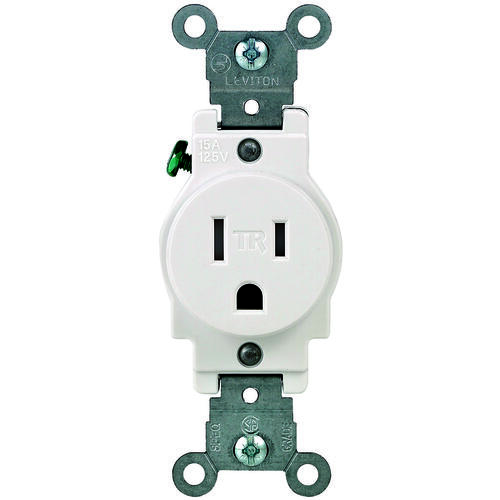 Single Receptacle, 2 -Pole, 125 V, 15 A, Back and Side Wiring, NEMA: NEMA 5-15R, White