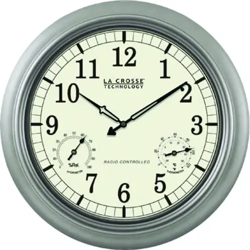 Clock, Round, Silver Frame, Plastic Clock Face, Analog