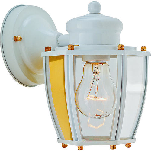 Outdoor Wall Lantern, 120 V, 60 W, Steel Fixture, White Fixture