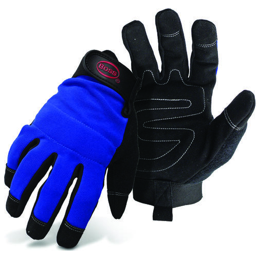 Boss 5205M Mechanic's Gloves, Men's, M, Reinforced Thumb, Wrist Strap Cuff, Blue
