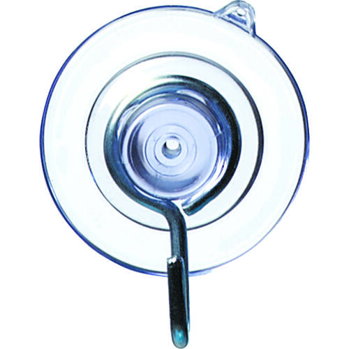 Suction Cup with Hook, Steel Hook, PVC Base, Clear Base, 1-1/8 in Base, 1 lb Working Load