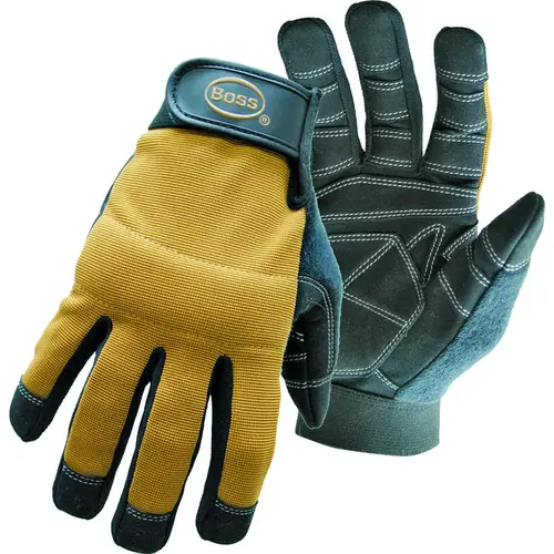 Boss 5206L Multi-Purpose, Utility Mechanic's Gloves, L, Sweat Wipe Thumb, Hook-and-Loop Cuff Pair