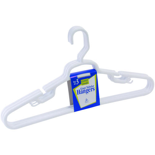 Tubular Hanger, Plastic, White - pack of 36
