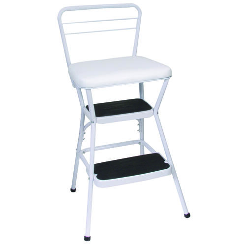Counter Chair/Step Stool with Lift-up Seat, 33.858 in H, 225 lb, Steel, White