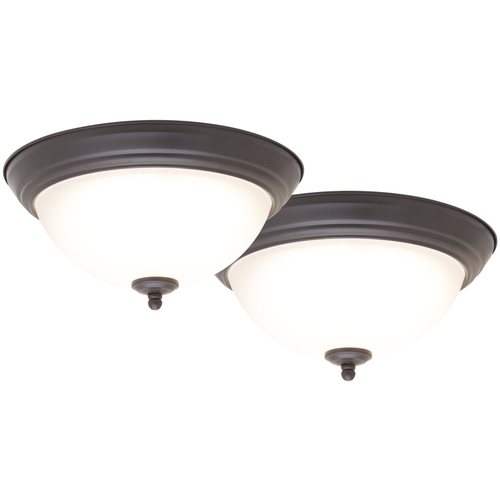 Flush Mount Ceiling Fixture, 120 V, 15 W, 2-Lamp, LED Lamp, 1100 Im Lumens, Bronze Fixture - pack of 2