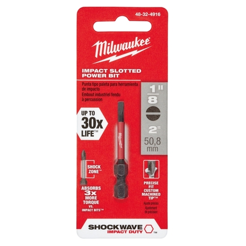 Milwaukee 48-32-4916 SHOCKWAVE Power Bit, #6, 1/8 in Drive, Slotted Drive, 1/4 in Shank, Hex Shank, 2 in L, Steel Black Phosphate