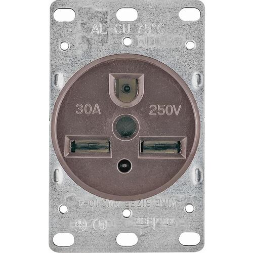 Arrow Hart 1234-BOX Power Receptacle, 2 -Pole, 250 V, 30 A, NEMA: NEMA 6-30R, Brown
